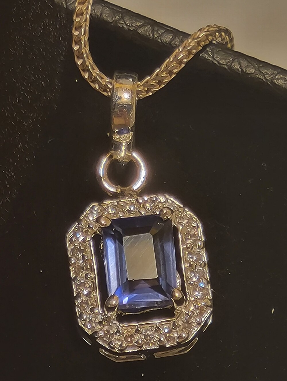 6.75ctw Blue Sapphire Pendant W 925 Sterling Silver Bail Cz Diamond Bezel - New